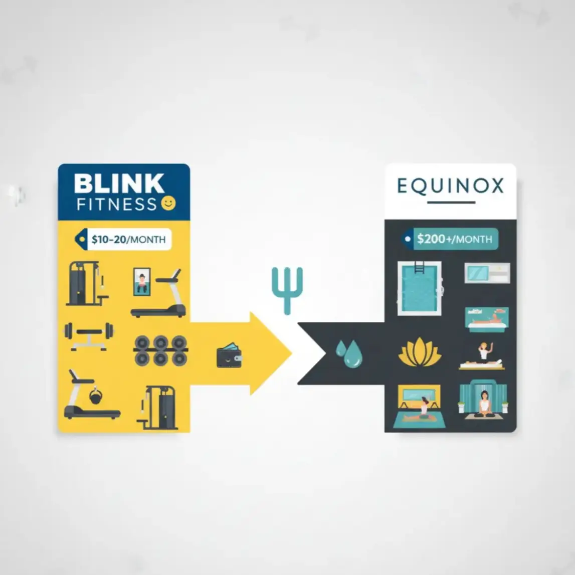 Blink Fitness vs Equinox cost and lifestyle concept illustration