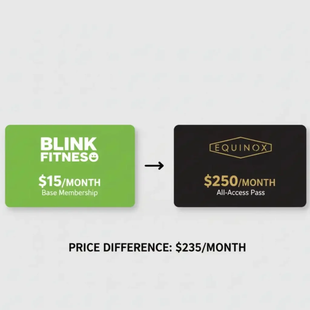 Blink Fitness vs Equinox membership price comparison graphic