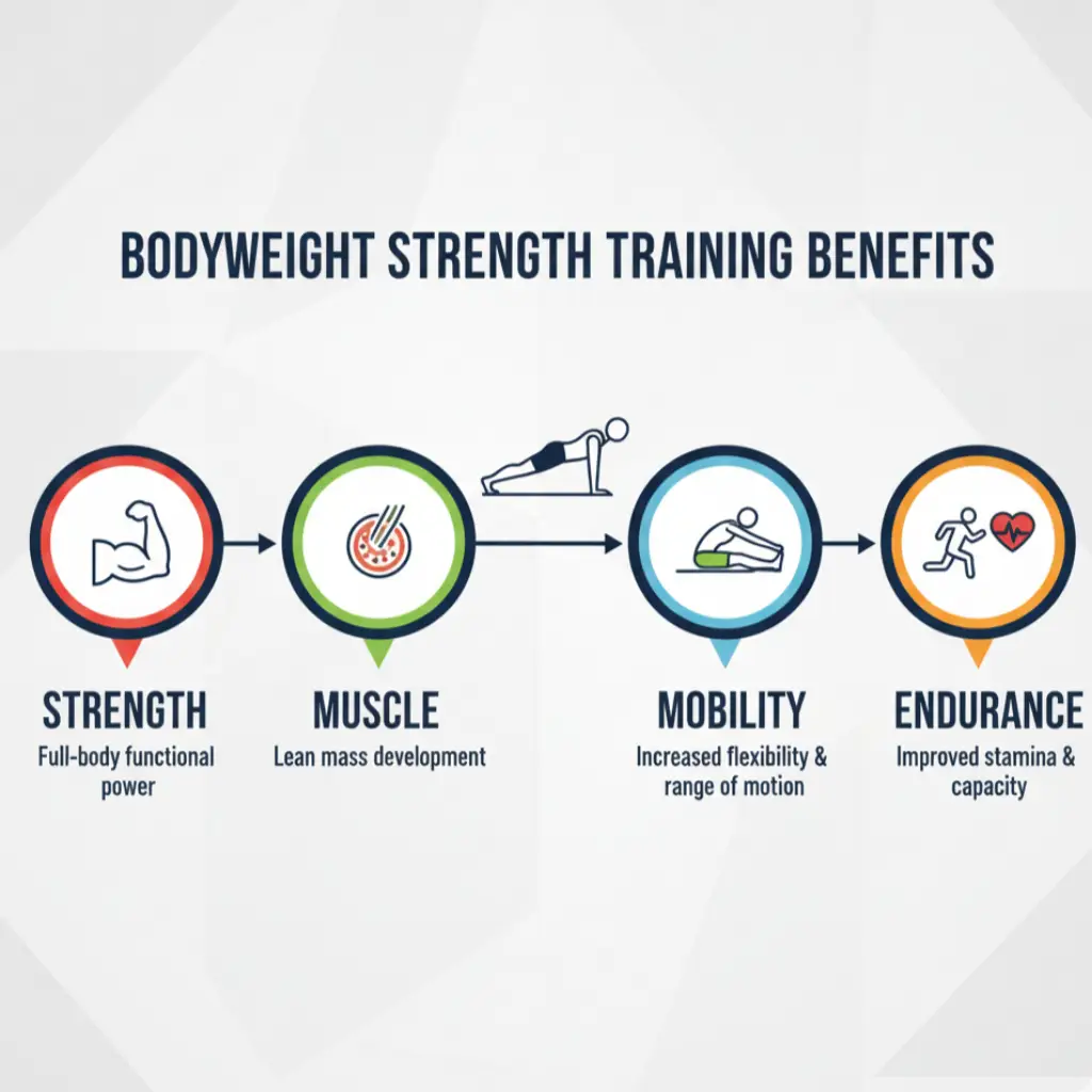Bodyweight Strength Training Secrets: Proven Way to Get Strong Without Equipment 1 benefits of bodyweight strength training infographic