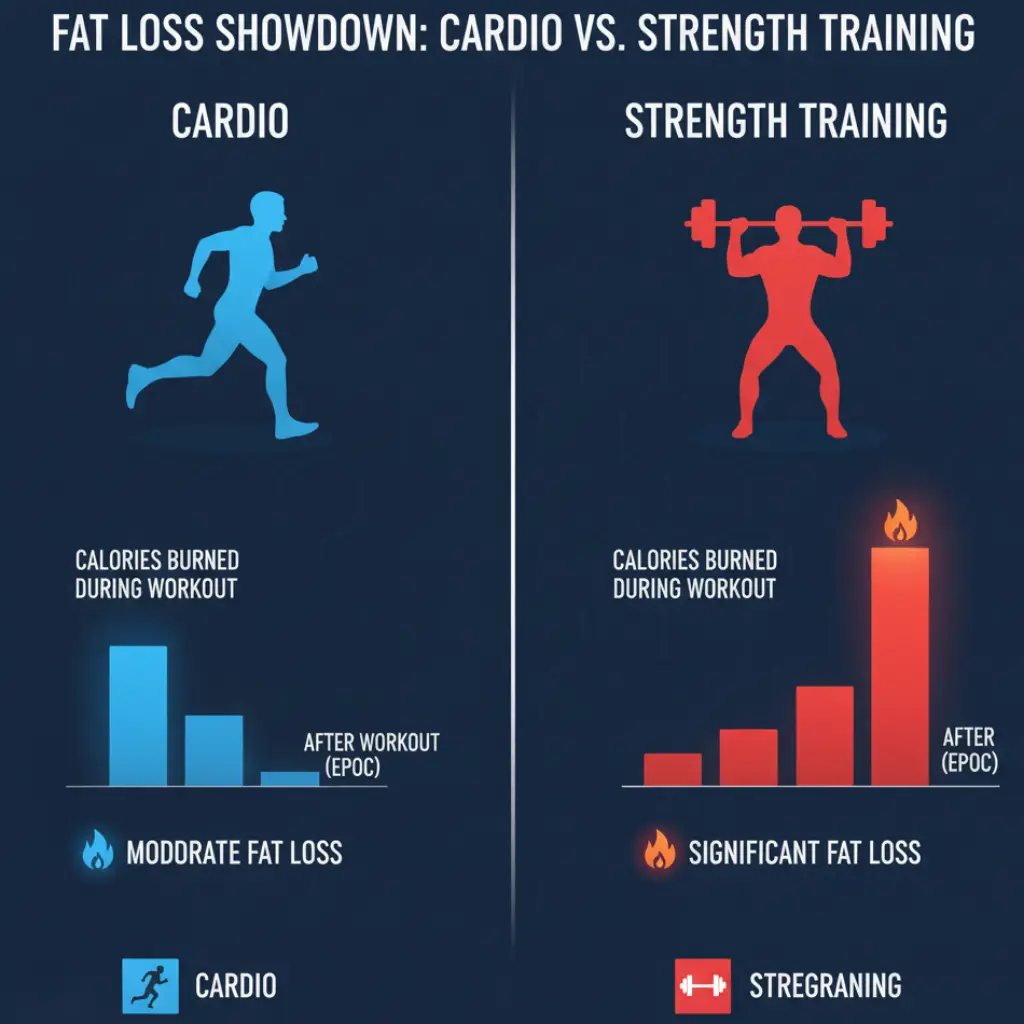 cardio vs strength training fat loss infographic